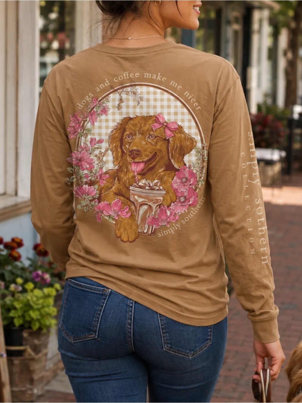 Simply Southern Dogs & Coffee Make Me Nicer Tee Women’s Large T-shirt Fall NEW